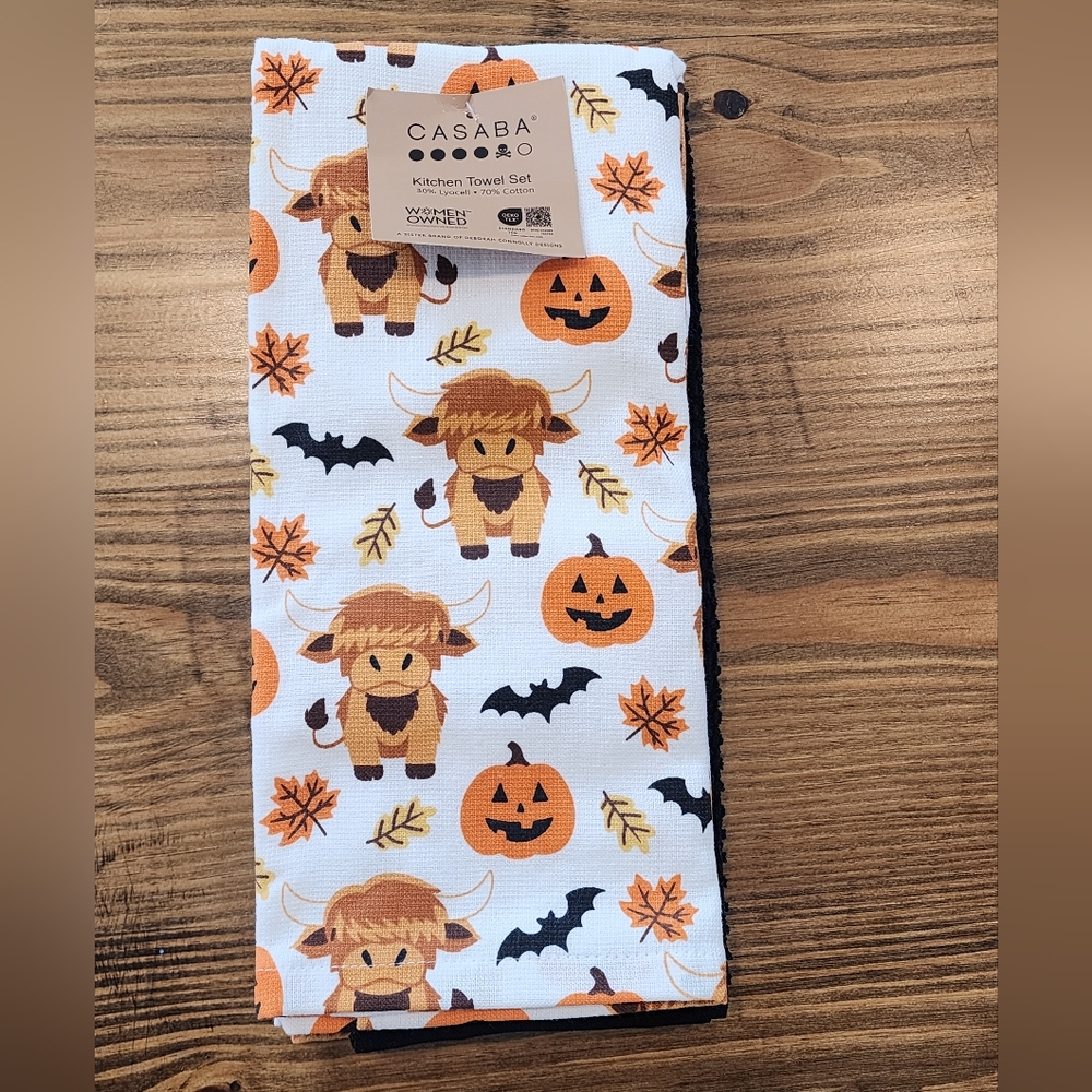 Casaba Highland Cow 3 Pack Kitchen Towel Set NWT